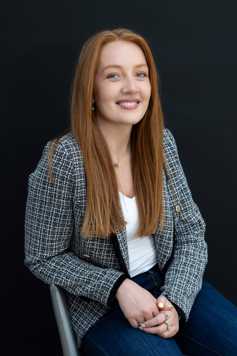Relaxed professional headshots Ireland with Emma smiling softly